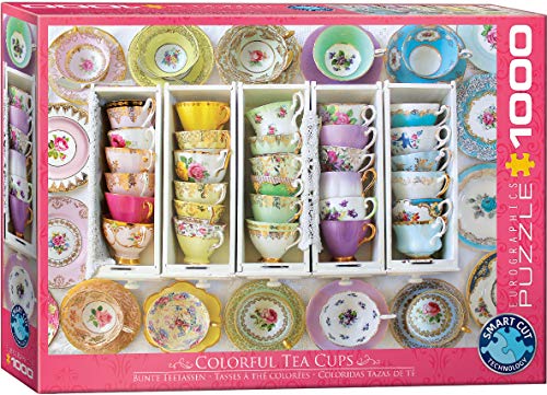 Bundle of 2 |EuroGraphics (EURHR Tea Cups Boxes 1000-Piece Puzzle + Smart Puzzle Glue Sheets