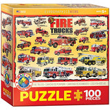 Bundle of 2 |Eurographics Fire Trucks 100 Piece Jigsaw Puzzle + Smart Puzzle Glue Sheets