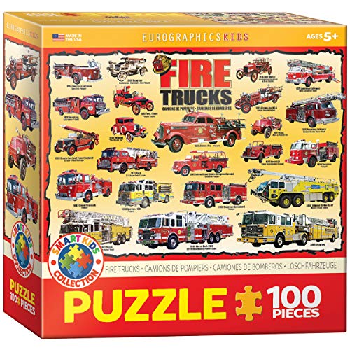 Bundle of 2 |Eurographics Fire Trucks 100 Piece Jigsaw Puzzle + Smart Puzzle Glue Sheets