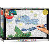 Bundle of 2 |EuroGraphics Starry Night by Vincent Van Gogh Color Me Puzzle (300-Piece) + Smart Puzzle Glue Sheets