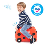 Trunki Ride-On Kids Suitcase | Tow-Along Toddler Luggage | Carry-On Cute Bag with Wheels | Kids Luggage and Airplane Travel Essentials: Harley Ladybug Red
