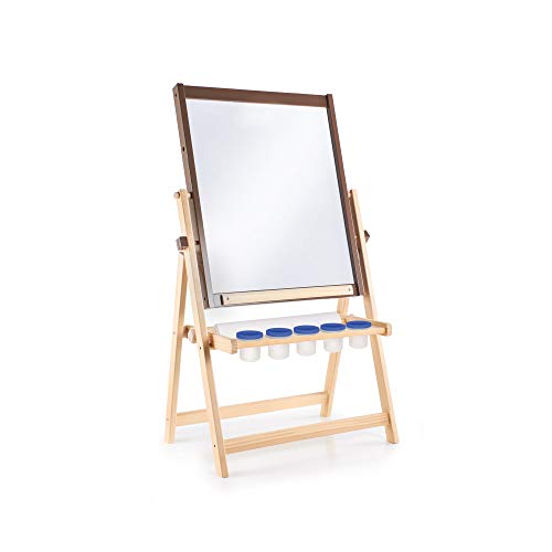 Guidecraft 4-in-1 Flipping Floor Easel - Magnetic Whiteboard, Chalkboard, Paint Cups, and Paper Roller: Toddlers Classroom, School Supply Art Furniture for Kids