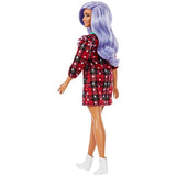 Barbie Fashionistas Doll #157, Curvy with Lavender Hair Wearing Red Plaid Dress, White Cowboy Boots & Teal Cross-Body Cactus Bag, Toy for Kids 3 to 8 Years Old