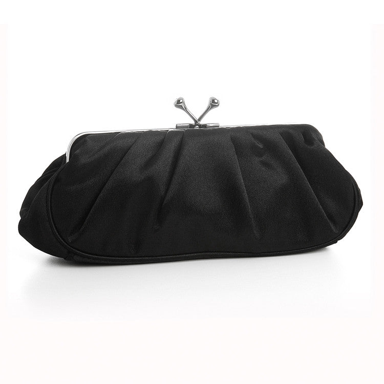 Classic Black Satin Evening Bag with Soft Pleats 3545EB-JE