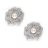 Vintage Cubic Zirconia Pave Flower Wedding Earrings with Pearl 3826E