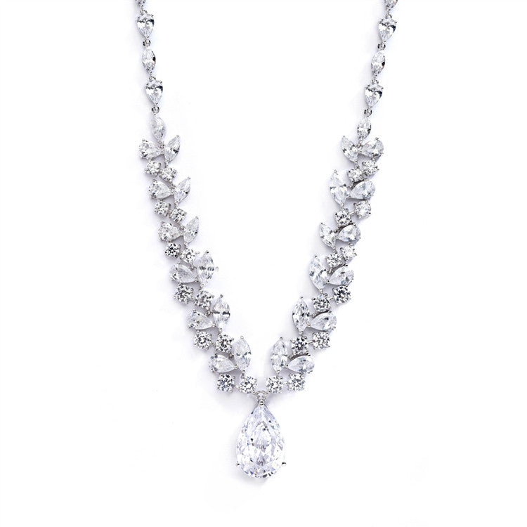 Breathtaking Cubic Zirconia Red Carpet Drop Wedding Necklace 4074N