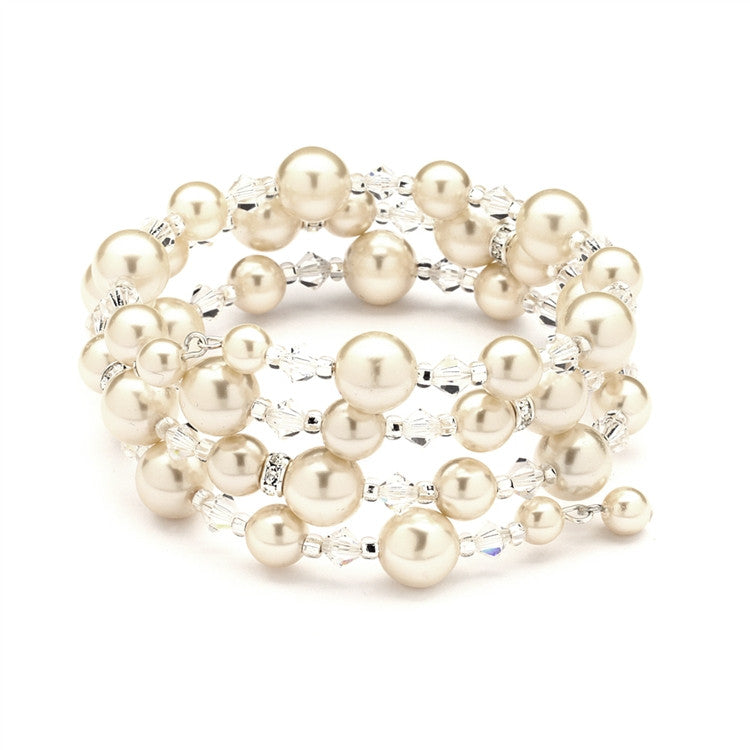 Adjustable Coil Pearl Wedding Bracelet 4080B