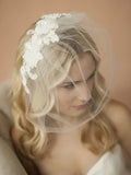 Double Flower Lace Applique on Handmade Tulle Birdcage Blusher Veil 4100V