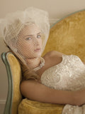 2-Layer Bridal Birdcage Veil with French Netting and Row of Tulle 4108V