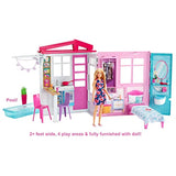 Barbie Doll and Dollhouse, Portable 1-Story Playset with Pool and Accessories, for 3 to 7 Year Olds