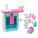 Barbie Indoor Furniture Playset, Kitchen Dishwasher with Working Door and Pull-Out Tray, Plus Dishes and Washing Accessories