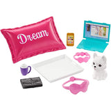 Barbie Relaxation Doll, Brunette, with Puppy and 8 Accessories, Including Pillow, Journal and Sleep Masks, Gift for Kids 3 to 7 Years Old