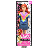 Barbie Fashionistas Doll with Long Red Hair Wearing Tie-Dye Fringe Dress, Golden Boots & Earrings, Toy for Kids 3 to 8 Years Old