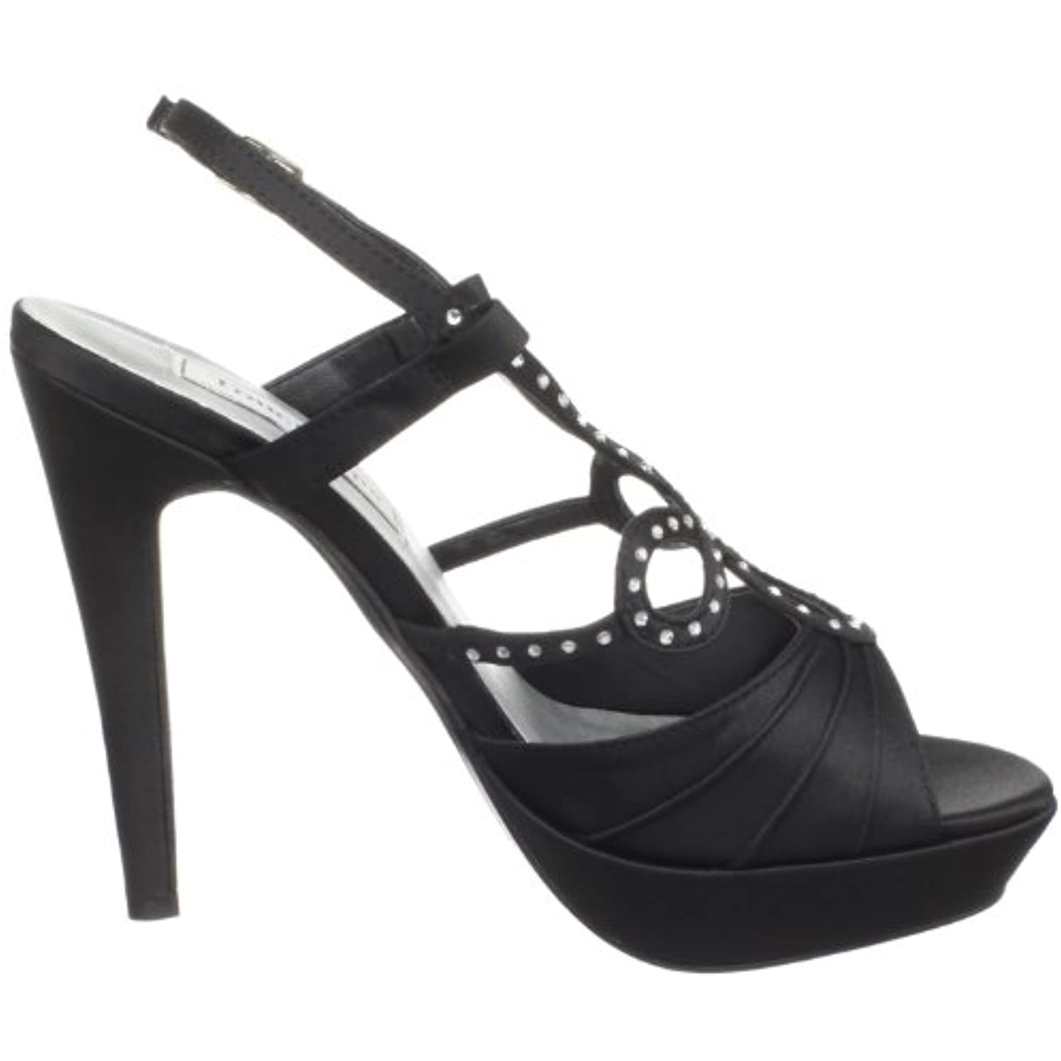 Touch Ups Women's Lonnie Leather Platform Sandal,Black Satin,6.5 M US