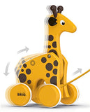 BRIO 30200 Infant & Toddler - Pull Along Giraffe Wood Baby Toy with Bobbing Head for Kids Ages 1 and up, Yellow/Brown
