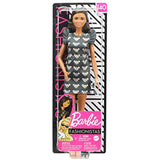 Barbie Fashionistas Doll with Long Brunette Hair Wearing Mouse-Print Dress, Pink Booties & Sunglasses, Toy for Kids 3 to 8 Years Old