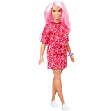 Barbie Fashionistas Doll with Long Pink Hair Wearing a Red Paisley Top & Skirt, White Sneakers & Scrunchie Bracelet, Toy for Kids 3 to 8 Years Old