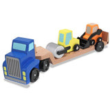 3 Item Bundle: Melissa and Doug 4550 Low Loader and 4577 Trailer Excavator Wooden Trucks + Activity Book