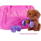 Barbie Fitness Doll, Red-Haired, with Puppy and 9 Accessories, Including Yoga Mat with Strap, Hula Hoop and Weights, Gift for Kids 3 to 7 Years Old