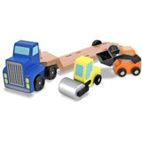 3 Item Bundle: Melissa and Doug 4550 Low Loader and 4577 Trailer Excavator Wooden Trucks + Activity Book