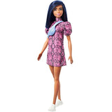 Barbie Fashionistas Doll with Blue Hair Wearing Pink & Black Dress, White Sneakers & Bag, Toy for Kids 3 to 8 Years Old