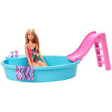 Barbie Doll, 11.5-Inch Blonde, and Pool Playset with Slide and Accessories, Gift for 3 to 7 Year Olds