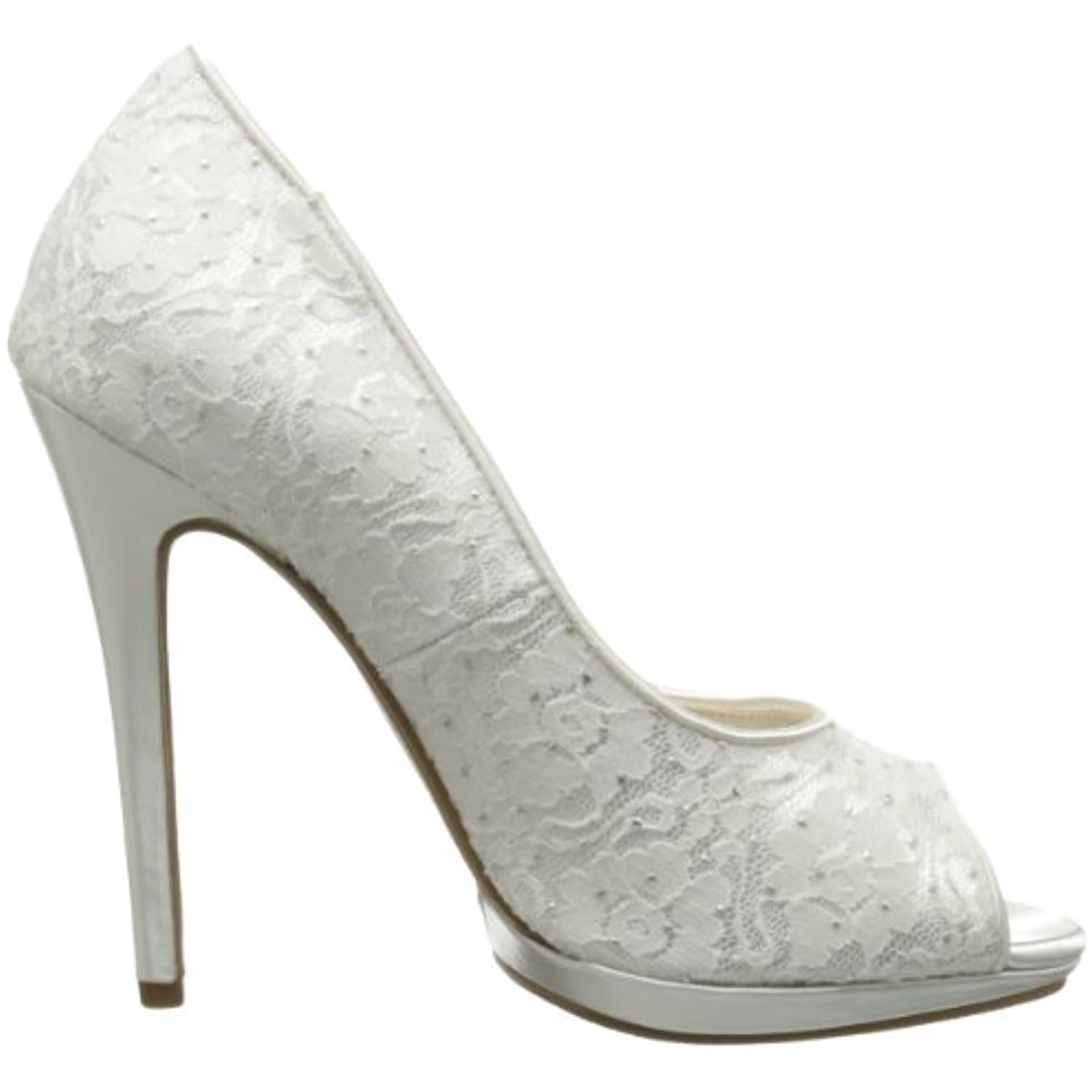 Touch Ups Women's Classy Platform Pump,White Satin/Lace,10 M US