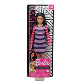 Barbie Fashionistas Doll with Long Brunette Hair Wearing Striped Dress, Orange Shoes & Necklace, Toy for Kids 3 to 8 Years Old