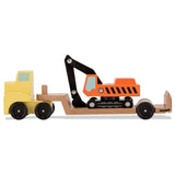 3 Item Bundle: Melissa and Doug 4550 Low Loader and 4577 Trailer Excavator Wooden Trucks + Activity Book
