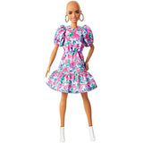 Barbie Fashionistas Doll with No-Hair Look Wearing Pink Floral Dress, White Booties & Earrings, Toy for Kids 3 to 8 Years Old, Multi