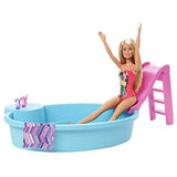 Barbie Doll, 11.5-Inch Blonde, and Pool Playset with Slide and Accessories, Gift for 3 to 7 Year Olds