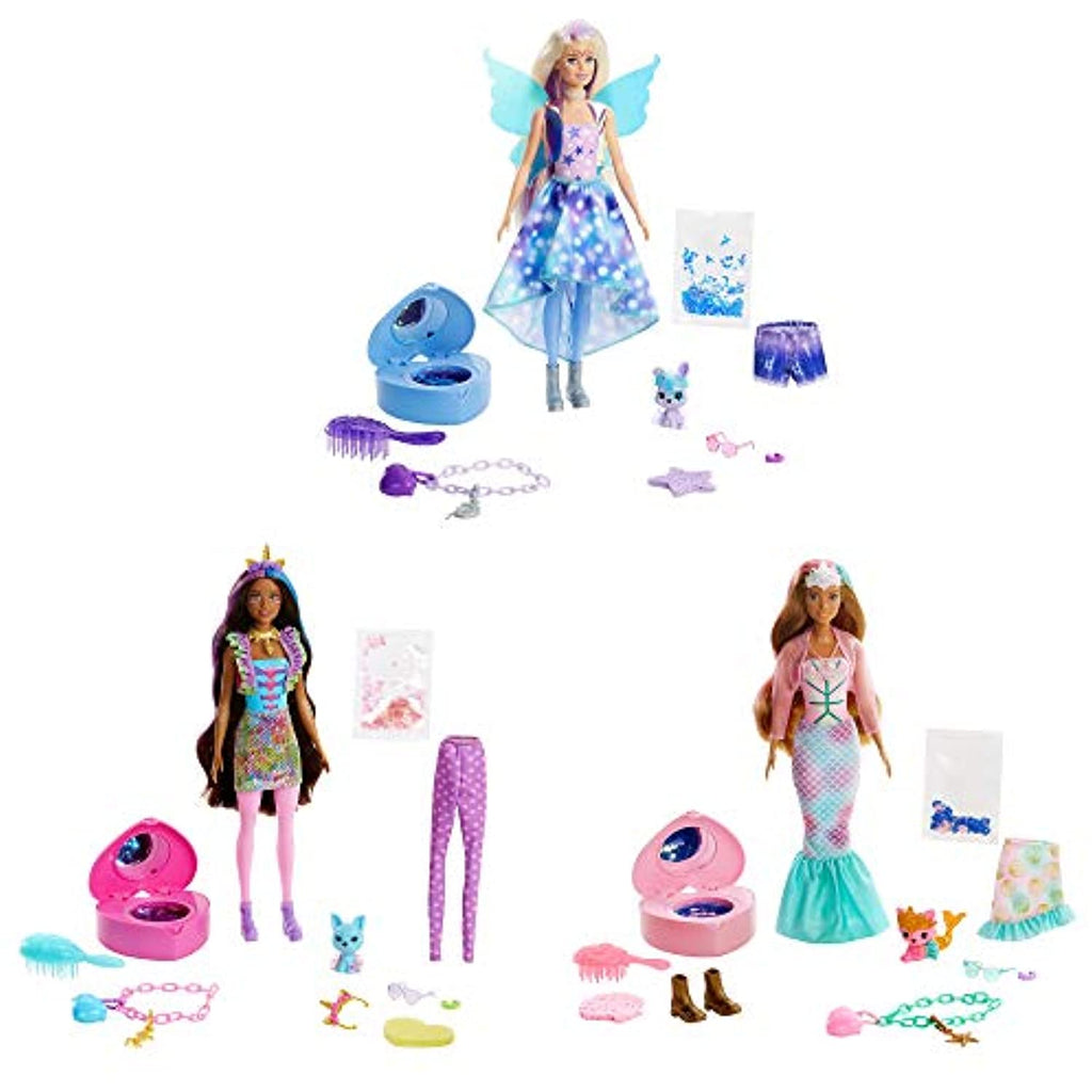 Barbie Color Reveal Peel Unicorn Fashion Reveal Doll Set with 25 Surprises Including Pink Peel-able Doll & Pet & 16 Mystery Bags with Clothes & Accessories for 2 Unicorn-Inspired Looks