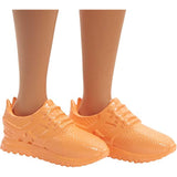 Barbie Fashionistas Doll with Long Brunette Hair Wearing Striped Dress, Orange Shoes & Necklace, Toy for Kids 3 to 8 Years Old