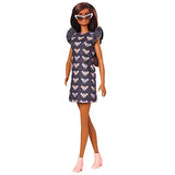 Barbie Fashionistas Doll with Long Brunette Hair Wearing Mouse-Print Dress, Pink Booties & Sunglasses, Toy for Kids 3 to 8 Years Old
