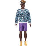 Barbie Ken Fashionistas Doll #153 with Sculpted Dreadlocks Wearing Blue Animal-Print Shirt, Purple Shorts & Boots, Toy for Kids 3 to 8 Years Old