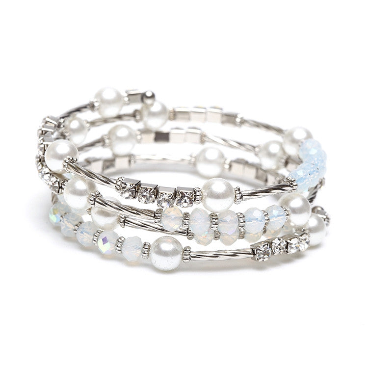 White Pearl and Opal Coil Bracelet 4300B-W-S