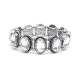 Antique Silver Vintage Ovals Crystal Stretch Bracelet 4328B-S