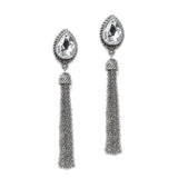 Antique Silver Crystal Pear Tassle Earring 4330E-S