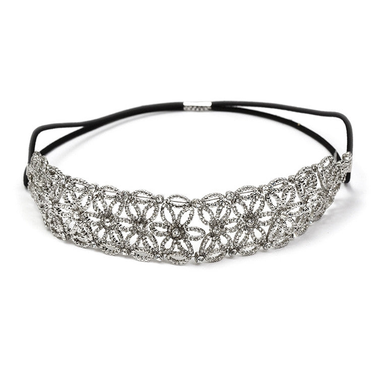 Antique Floral Bridal or Prom Stretch Headband with Inlaid Crystals 4356HB-S