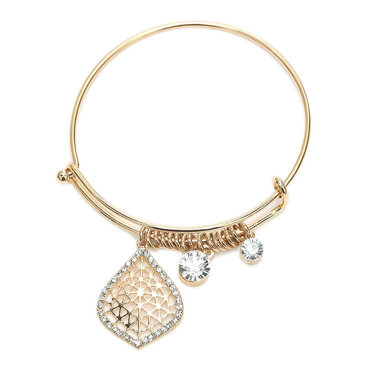 Wire Bangle Charm Bracelet with Crystal Filigree 4358B