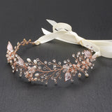 Bridal Headband with Hand Painted Rose Gold and Silver Leaves 4384HB-I-RG
