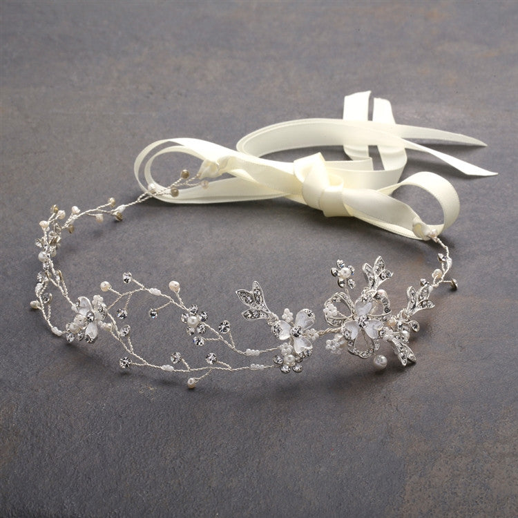 Designer Handmade Bridal Headband with Painted Floral Vines 4386HB-I-S