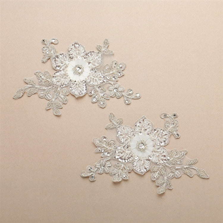 Beaded Lace Wedding Gown Appliques with Sequin Paillette Petals 4411LA-SC-S