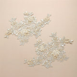 Champagne Embroidered Lace Applique Embellishment with Pearls 4412LA-CH-G