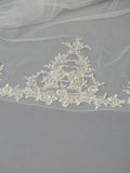 Cathedral Wedding Veil with Silver Embroidered Beaded Lace Appliques & Pencil Edge 4417V-I-S