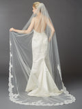 1 Layer Embroidered Cathedral Mantilla Wedding Veil with Dramatic Beaded Lace Edge 4422V-I-S