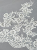 1 Layer Embroidered Cathedral Mantilla Wedding Veil with Dramatic Beaded Lace Edge 4422V-I-S