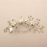 Bridal Hair Comb with Hand Painted Leaves, Freshwater Pearls and Crystals Sprays 4425HC-I-S
