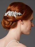Designer Bridal Hair Comb with Hand Painted Leaves and Pave Crystals 4437HC-I-S