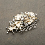 Couture Bridal Hair Comb with Hand Painted Gold Leaves, Freshwater Pearls and Crystals 4439HC-I-LTG